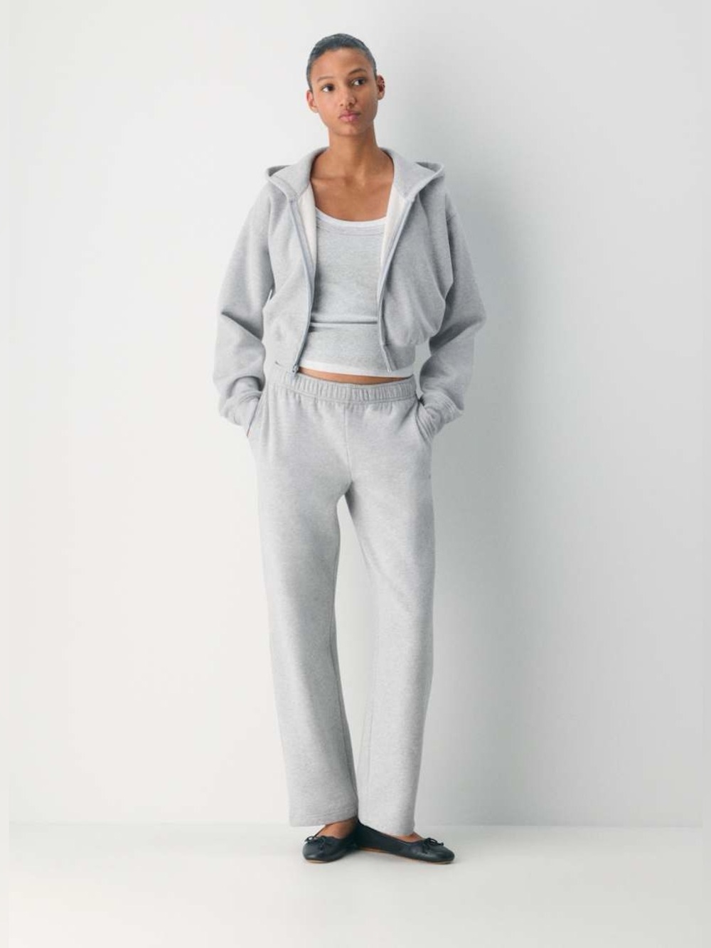 Aritzia Aritzia Cozy Sweatfleece Perfect Crop Zip Hoodie Light Gray Sz XS